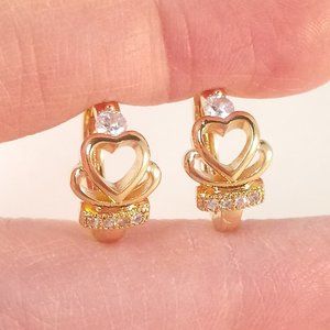 18K Yellow Gold Filled Diamond Zircon Layered Heart Hoop Earrings Party Gift